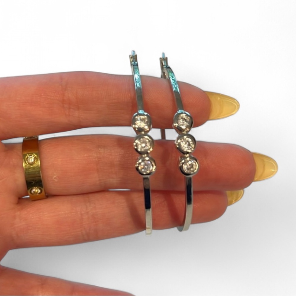 Silver Tone Crystal Bezel Hoop Earrings - Picture 4 of 5